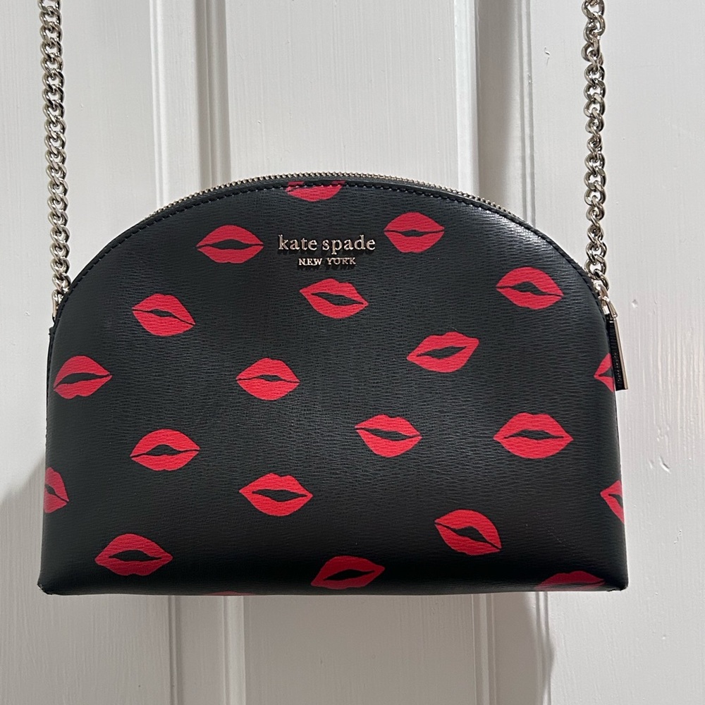 Kate Spade Black and Red Crossbody Bag with Lip Print